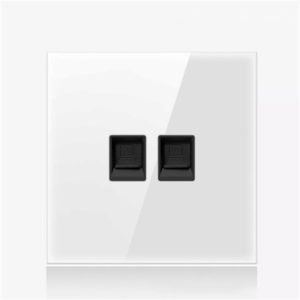 86mm Round LED Tempered Glass Switch Panel, White Round Glass, Style:Dual Computer Socket (OEM)