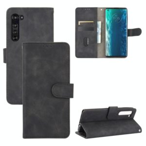 For Motorola Moto Edge Solid Color Skin Feel Magnetic Buckle Horizontal Flip Calf Texture PU Leather Case with Holder & Card Slots & Wallet(Black) (OEM)