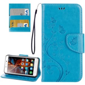 For Lenovo Vibe K5 Butterflies Love Flowers Embossing Horizontal Flip Leather Case with Holder & Card Slots & Wallet & Lanyard(Blue) (OEM)