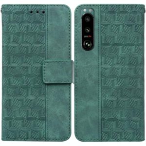 For Sony Xperia 5 III Geometric Embossed Leather Phone Case(Green) (OEM)