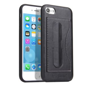 Fierre Shann Full Coverage Protective Leather Case For iPhone SE 2020 & 8 & 7, with Holder & Card Slot(Black) (OEM)