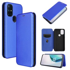 For OnePlus Nord N10 5G Carbon Fiber Texture Horizontal Flip TPU + PC + PU Leather Case with Card Slot(Blue) (OEM)