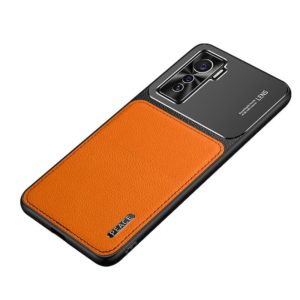 For vivo iQOO 5 5G Frosted Metal + Leather Texture Protective Case(Orange) (OEM)