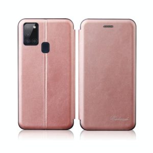 For Samsung Galaxy A21S Integrated Electricity Pressing Retro Texture Magnetic TPU+PU Leather Case with Card Slot & Holder(Rose Gold) (OEM)