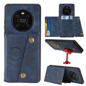 For Huawei Mate 40 Pro Double Buckle PU + TPU Shockproof Magnetic Protective Case with Card Slot & Holder(Blue) (OEM)