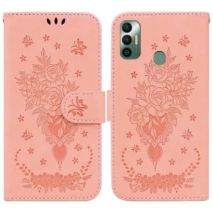 For Tecno Spark 7 Butterfly Rose Embossed Leather Phone Case(Pink) (OEM)