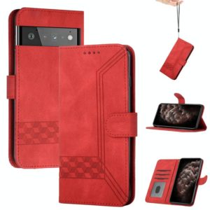 For Google Pixel 6 Pro Cubic Skin Feel Flip Leather Phone Case(Red) (OEM)