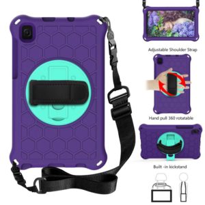 For Samsung Galaxy Tab A7 Lite 8.7 2021 T220 / T225 360 Degree Rotation Honeycomb Shockproof Silicone PC Protective Case with Holder & Shoulder Strap & Hand Strap(Purple Mint Green) (OEM)