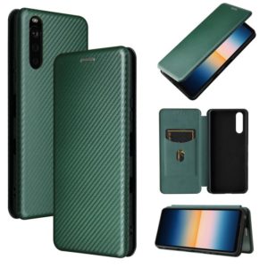 For Sony Xperia 10 III Carbon Fiber Texture Horizontal Flip TPU + PC + PU Leather Case with Card Slot(Green) (OEM)