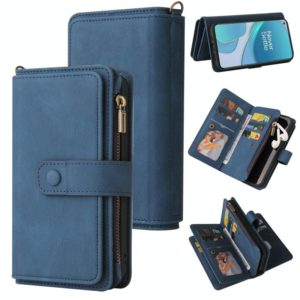 For OnePlus 9 Skin Feel PU + TPU Horizontal Flip Leather Case With Holder & 15 Cards Slot & Wallet & Zipper Pocket & Lanyard(Blue) (OEM)