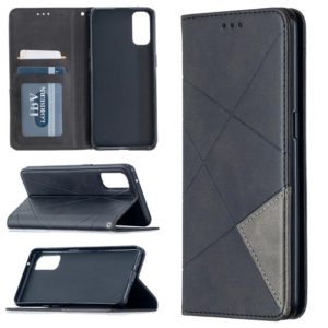 For OPPO Reno4 5G Rhombus Texture Horizontal Flip Magnetic Leather Case with Holder & Card Slots(Black) (OEM)