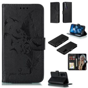 Feather Pattern Litchi Texture Horizontal Flip Leather Case with Wallet & Holder & Card Slots For Huawei Honor 20 Pro(Black) (OEM)