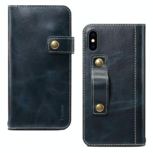 For iPhone XS Max Denior Oil Wax Cowhide DK Magnetic Button Horizontal Flip Leather Case with Holder & Card Slots & Wallet(Dark Blue) (Denior) (OEM)