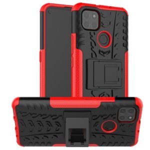 For Motorola Moto G9 Power Tire Texture Shockproof TPU+PC Protective Case with Holder(Red) (OEM)