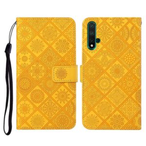 For Huawei Honor 20 Ethnic Style Embossed Pattern Horizontal Flip Leather Case with Holder & Card Slots & Wallet & Lanyard(Yellow) (OEM)