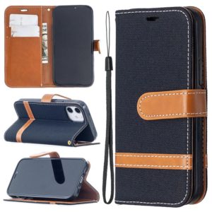 For iPhone 12 mini Color Matching Denim Texture Horizontal Flip Leather Case with Holder & Card Slots & Wallet & Lanyard(Black) (OEM)
