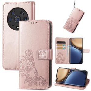 For Honor Magic3 Pro Four-leaf Clasp Embossed Buckle Leather Phone Case(Rose Gold) (OEM)