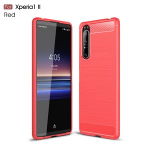 For Sony Xperia 1 II Brushed Texture Carbon Fiber Shockproof TPU Case(Red) (OEM)