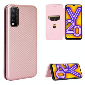 For Vivo Y20 / Y20i (Indian) Carbon Fiber Texture Horizontal Flip TPU + PC + PU Leather Case with Card Slot(Pink) (OEM)