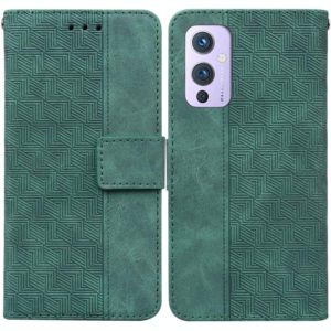 For OnePlus 9 Geometric Embossed Leather Phone Case(Green) (OEM)