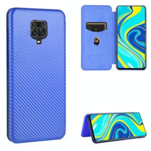 For Xiaomi Redmi Note 9S Carbon Fiber Texture Horizontal Flip TPU + PC + PU Leather Case with Card Slot(Blue) (OEM)