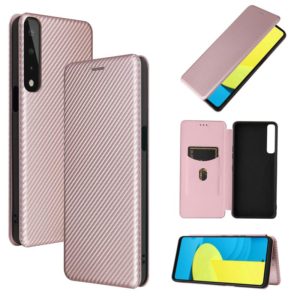 For LG Stylo 7 Carbon Fiber Texture Horizontal Flip TPU + PC + PU Leather Case with Card Slot(Pink) (OEM)