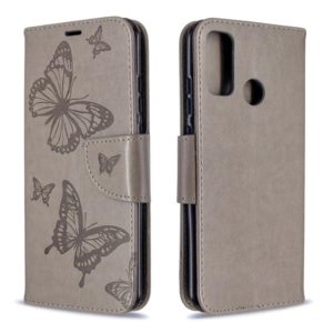 For Huawei P Smart (2020) Two Butterflies Embossing Pattern Horizontal Flip Leather Case with Holder & Card Slot & Wallet & Lanyard(Grey) (OEM)