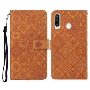 For Huawei P30 lite Ethnic Style Embossed Pattern Horizontal Flip Leather Case with Holder & Card Slots & Wallet & Lanyard(Brown) (OEM)