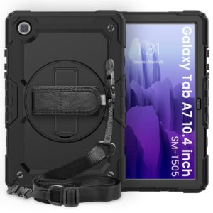 For Samsung Galaxy Tab A7 (2020) T500/T505 Shockproof Colorful Silicone + PC Protective Case with Holder & Shoulder Strap & Hand Strap & Pen Slot(Black) (OEM)