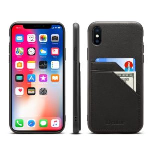 For iPhone XR Denior V1 Luxury Car Cowhide Leather Protective Case with Double Card Slots(Black) (Denior) (OEM)