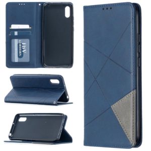 For Xiaomi Redmi 9C Rhombus Texture Horizontal Flip Magnetic Leather Case with Holder & Card Slots(Blue) (OEM)