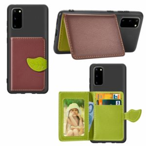 For Galaxy S20 Leaf Buckle Litchi Texture Card Holder PU + TPU Case with Card Slot & Wallet & Holder & Photo Frame(Brown) (OEM)