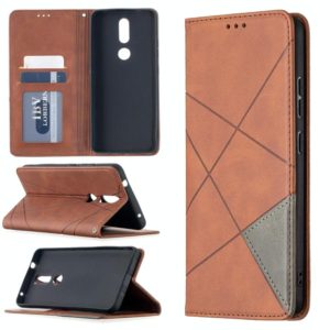 For Nokia 2.4 Rhombus Texture Horizontal Flip Magnetic Leather Case with Holder & Card Slots(Brown) (OEM)
