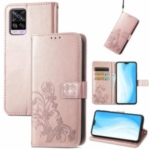 For vivo S7 Four-leaf Clasp Embossed Buckle Mobile Phone Protection Leather Case with Lanyard & Card Slot & Wallet & Bracket Function(Rose Gold) (OEM)