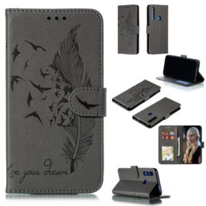 Feather Pattern Litchi Texture Horizontal Flip Leather Case with Wallet & Holder & Card Slots For Huawei P Smart Z / Y9 Prime (2019)(Gray) (OEM)