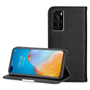For Huawei P40 Litchi Texture Solid Color Horizontal Flip Leather Case with Bracket & Card Slots & Wallet & Lanyard(Black) (OEM)
