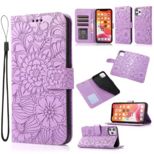 For iPhone 11 Pro Skin Feel Embossed Sunflower Horizontal Flip Leather Case with Holder & Card Slots & Wallet & Lanyard (Purple) (OEM)