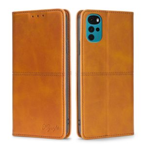 For Motorola Moto G22 Cow Texture Magnetic Horizontal Flip Leather Phone Case(Light Brown) (OEM)