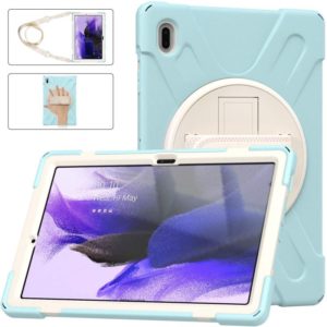 For Samsung Galaxy Tab S7 FE T730 / S7+ / S9+ /S8+ Silicone + PC Protective Case with Holder & Shoulder Strap(Ice Blue) (OEM)