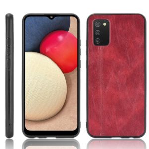 For Samsung Galaxy A02s European Version Shockproof Sewing Cow Pattern Skin PC + PU + TPU Case(Red) (OEM)