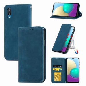 For Samsung Galaxy A02 Retro Skin Feel Business Magnetic Horizontal Flip Leather Case with Holder & Card Slots & Wallet & Photo Frame(Blue) (OEM)