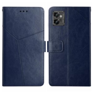 For Motorola Moto G32 HT01 Y-shaped Pattern Flip Leather Phone Case(Blue) (OEM)