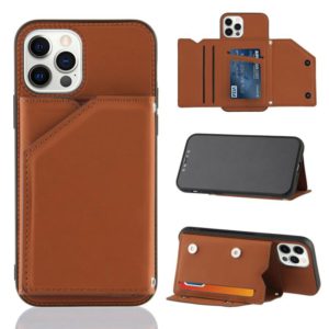 For iPhone 12 Pro Max Skin Feel PU + TPU + PC Back Cover Shockproof Case with Card Slots & Holder & Photo Frame(Brown) (OEM)