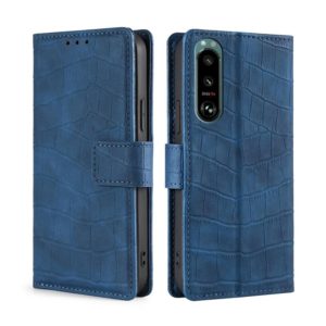 For Sony Xperia 5 III Skin Feel Crocodile Texture Magnetic Clasp Horizontal Flip PU Leather Case with Holder & Card Slots & Wallet(Blue) (OEM)