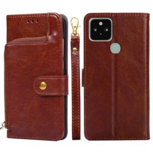 For Google Pixel 5 Zipper Bag Horizontal Flip Leather Phone Case with Holder & Card Slots & Lanyard(Brown) (OEM)