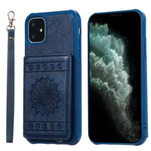 For iPhone 11 Sunflower Embossing Pattern PU + TPU Case with Holder & Card Slots & Photo Frame & Lanyard(Blue) (OEM)