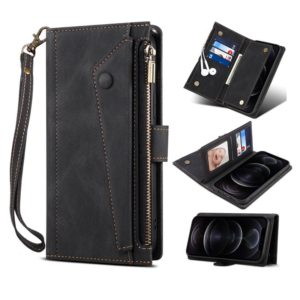 For Motorola Moto G30 Retro Frosted Horizontal Flip Leather Case with Holder & Card Slot & Wallet & Zipper Pocket & Lanyard(Black) (OEM)