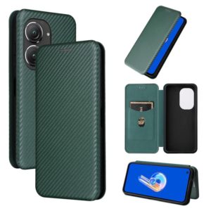 For Asus Zenfone 9 Carbon Fiber Texture Flip Leather Phone Case(Green) (OEM)