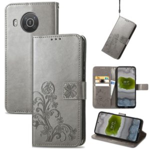 For Nokia X10 Four-leaf Clasp Embossed Leather Phone Case(Gray) (OEM)