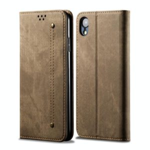 For iPhone XR Denim Texture Casual Style Horizontal Flip Leather Case with Holder & Card Slots & Wallet(Khaki) (OEM)